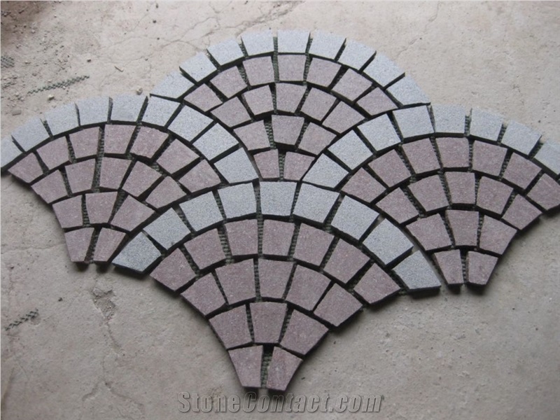 G684 Black Basalt Cobble Stone on Mesh