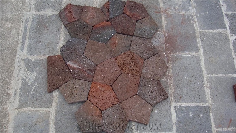 Red Lava Stone, Multi Color Basalt Flagstone Pavers, Irregular Flagstones