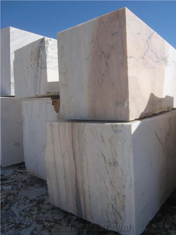 Aurora Gold Rosa Marble Blocks, White Marble with Pink Veins Blocks