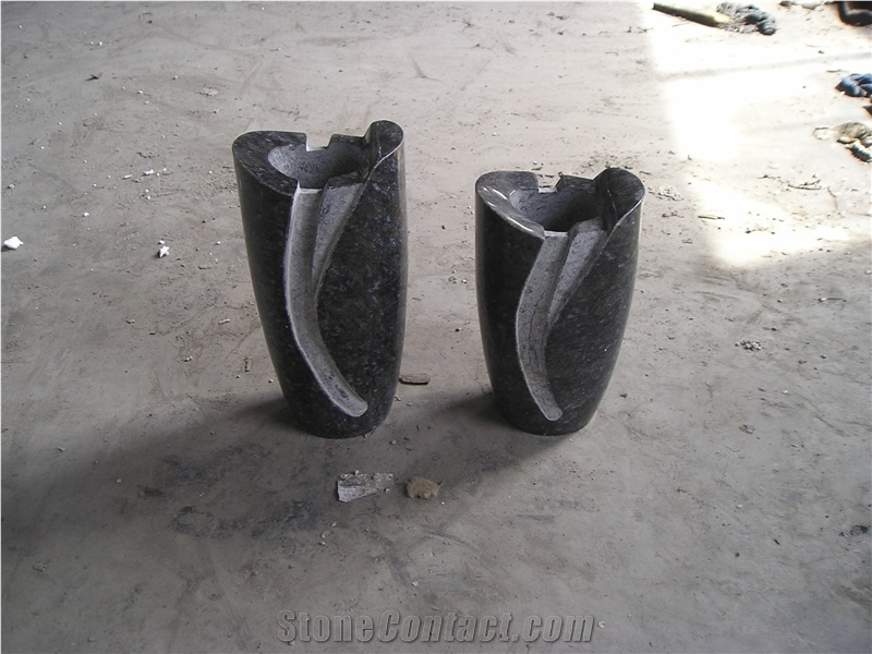 China (Also Called Hebei ) Black Granite Urn, Vase & Bench
