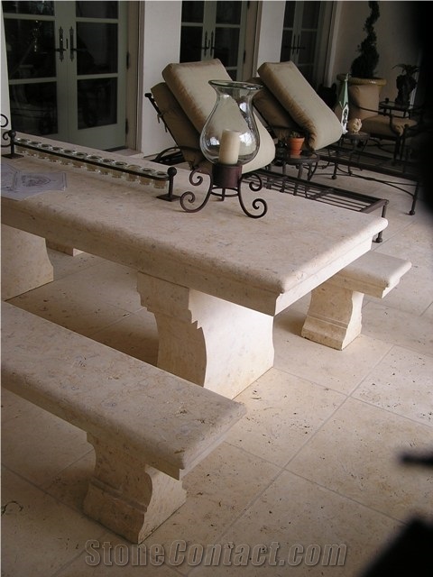 Western Ivory Table Bench, Western Ivory Limestone Tables
