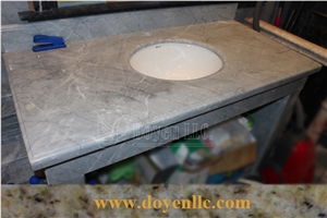 China Grey Marble Bathroom Vanity Top with Ceramic Sinks