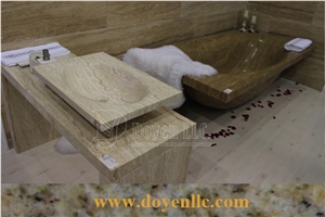 Jadite Travertine Bathroom Vanity Top with Marble and Travertine Sinks, Beige Travertine Bathroom Vanity Tops and Granite Sinks