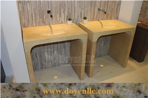 New Beige Marble Bathroom Vanity and Top Vessel Bowls