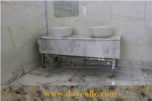 Rosy Sunset Marble Bathroom Vanity Top with Top Basins