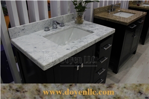 White Carrara Marble Vanity Top with White Ceramic Sinks White Carrara Marble Vanity Top with White Ceramic Sinks