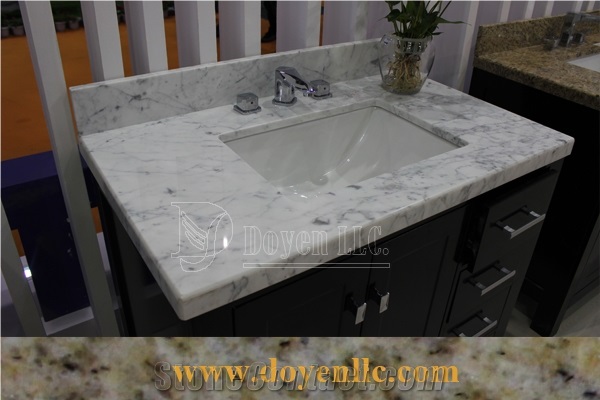White Carrara Marble Vanity Top with White Ceramic Sinks