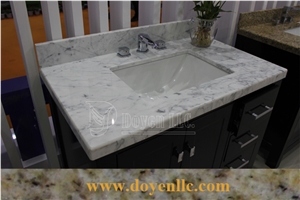 White Carrara Marble Vanity Top with White Ceramic Sinks