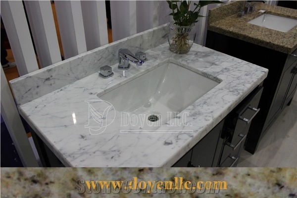 White Carrara Marble Vanity Top with White Ceramic Sinks