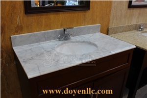White Carrara Marble Vanity Top with White Ceramic Sinks