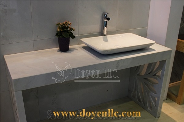 White Carrara Marble Vanity Top with White Ceramic Sinks