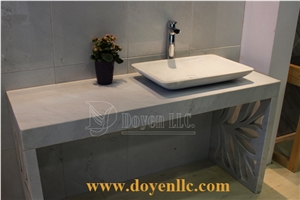 White Carrara Marble Vanity Top with White Ceramic Sinks