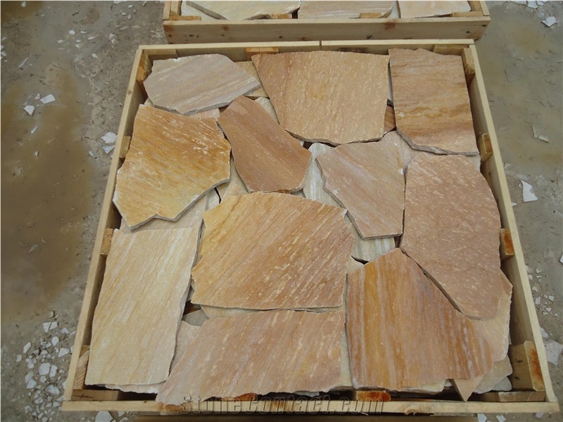 Flagstone Polygonal  Yellow Quartzite Flagstone Hand Cut