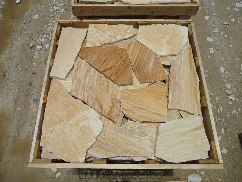 Flagstone Polygonal  Yellow Quartzite Flagstone Hand Cut
