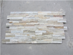 Yellow Quartzite Stack Stone Panels, Culture Stone, Wall Cladding Stone Tiles, Slim Wall Panels