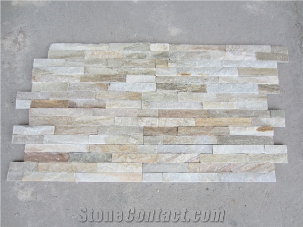 Yellow Quartzite Stack Stone Panels, Culture Stone, Wall Cladding Stone Tiles, Slim Wall Panels