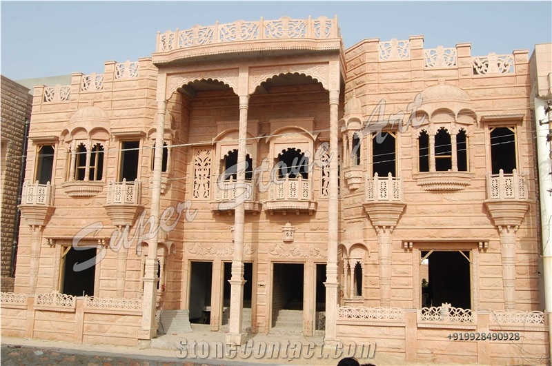 Jodhpur Sandstone Front Elevation, Jodhpur Pink Sandstone Building & Walling