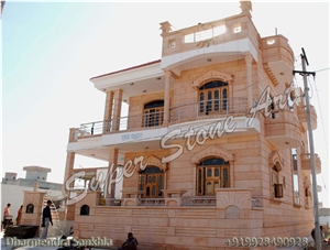 Jodhpur Sandstone Front Elevation, Jodhpur Pink Sandstone Building & Walling