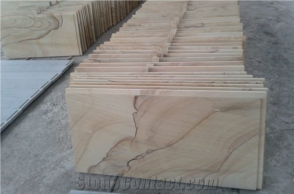 Scenery Sandstone Slabs & Tiles, China Yellow Sandstone