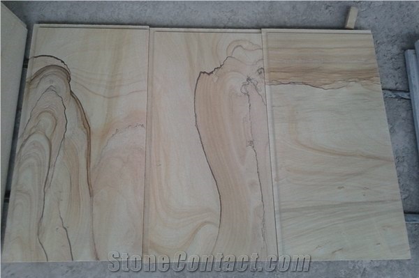 Scenery Sandstone Slabs & Tiles, China Yellow Sandstone