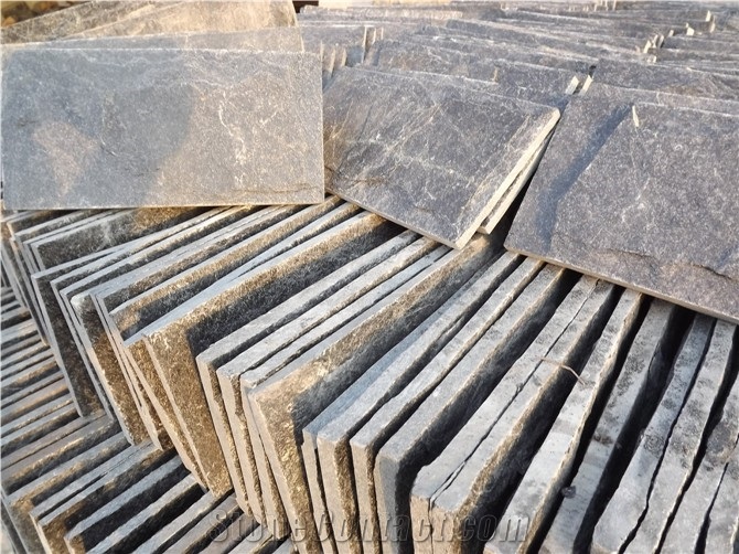 Wellest Black Quartzite Mushroom Stone,Wall Cladding Tile,Veneer Panel,China Natural Black Quartzite,Qt020