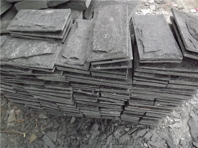 Wellest Black Quartzite Mushroom Stone,Wall Cladding Tile,Veneer Panel,China Natural Black Quartzite,Qt020