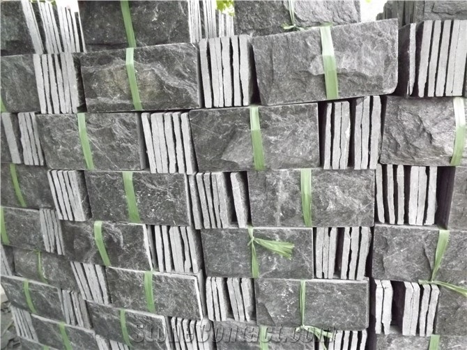 Wellest Black Quartzite Mushroom Stone, Wall Cladding Tile,Veneer Panel,China Natural Black Quartzite,Qt020
