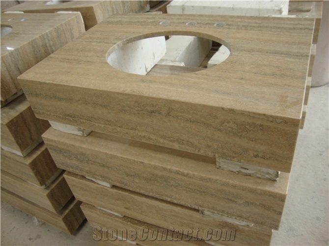Wellest Coffee Travertine Vanity Top, Bath Top,Front Desk,Natrual Stone