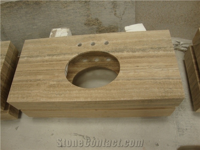 Wellest Coffee Travertine Vanity Top, Bath Top,Front Desk,Natrual Stone