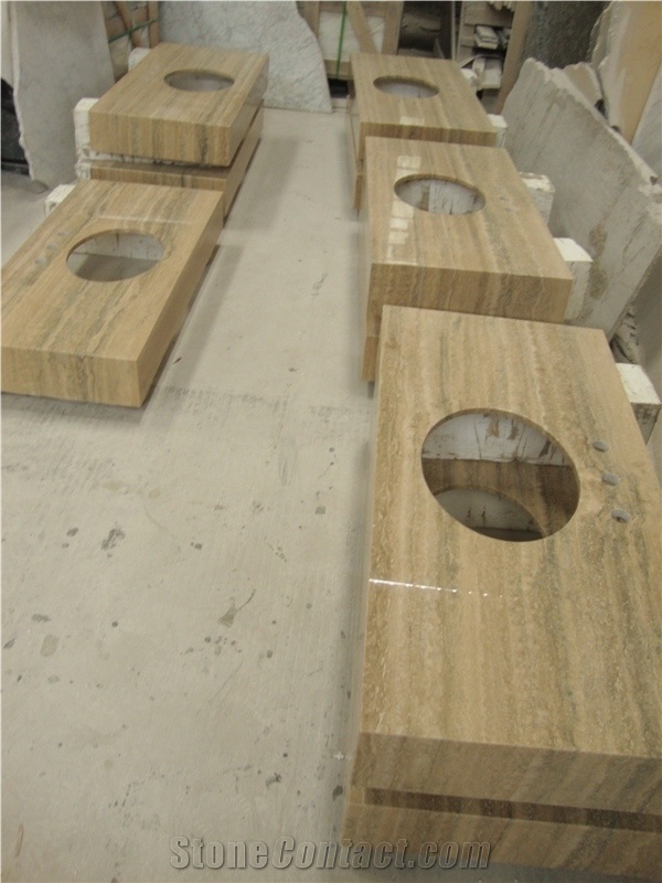 Wellest Coffee Travertine Vanity Top, Bath Top,Front Desk,Natrual Stone