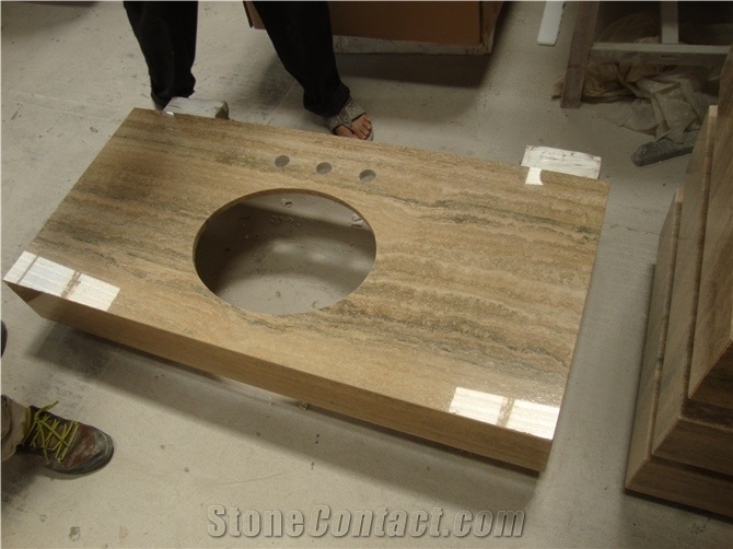Wellest Coffee Travertine Vanity Top, Bath Top,Front Desk,Natrual Stone