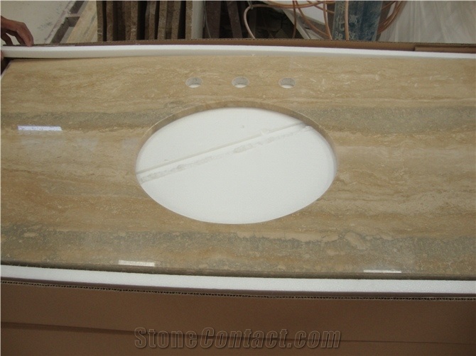 Wellest Coffee Travertine Vanity Top, Bath Top,Front Desk,Natrual Stone