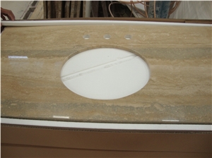 Wellest Coffee Travertine Vanity Top, Bath Top,Front Desk,Natrual Stone
