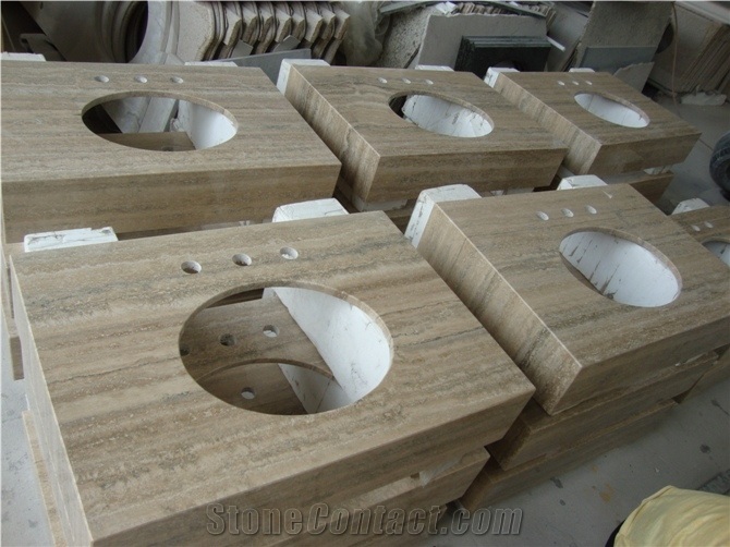 Wellest Coffee Travertine Vanity Top, Bath Top,Front Desk,Natural Stone