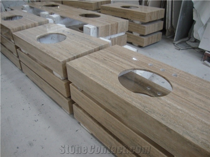 Wellest Coffee Travertine Vanity Top, Bath Top,Front Desk,Natural Stone