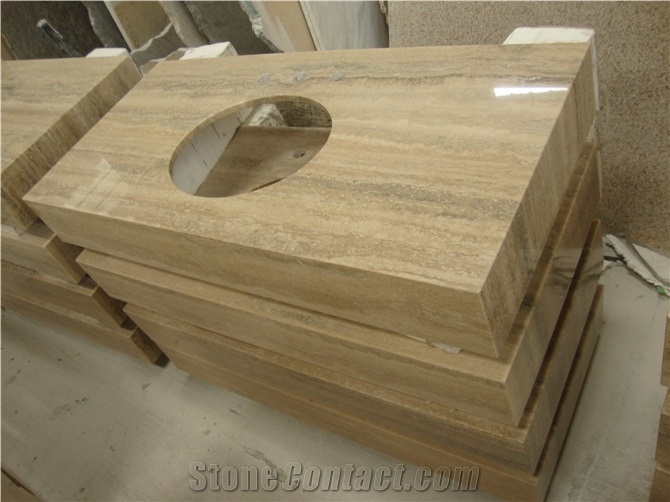 Wellest Coffee Travertine Vanity Top, Bath Top,Front Desk,Natural Stone