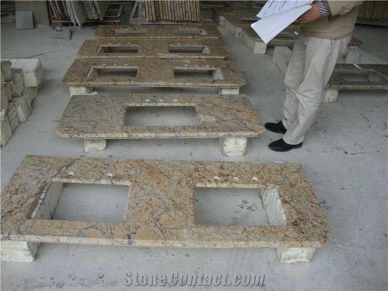 Wellest Diamond Flower Yellow Granite Vanity Top,Countertop, Bath Top,Natural Stone