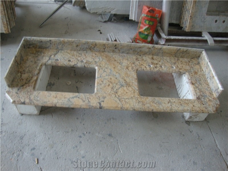 Wellest Diamond Flower Yellow Granite Vanity Top,Countertop, Bath Top,Natural Stone