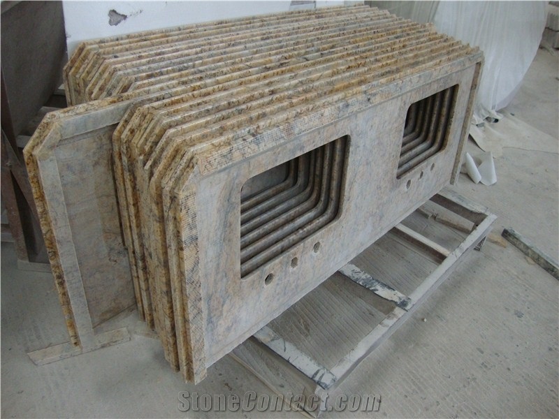 Wellest Diamond Flower Yellow Granite Vanity Top,Countertop, Bath Top,Natural Stone