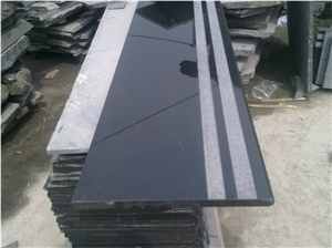 Wellest G684 Fortune Black Granite Step,Treads&Riser,Polished Surface, with Antislip,Bullnose Edge,China Black Granite Stairs