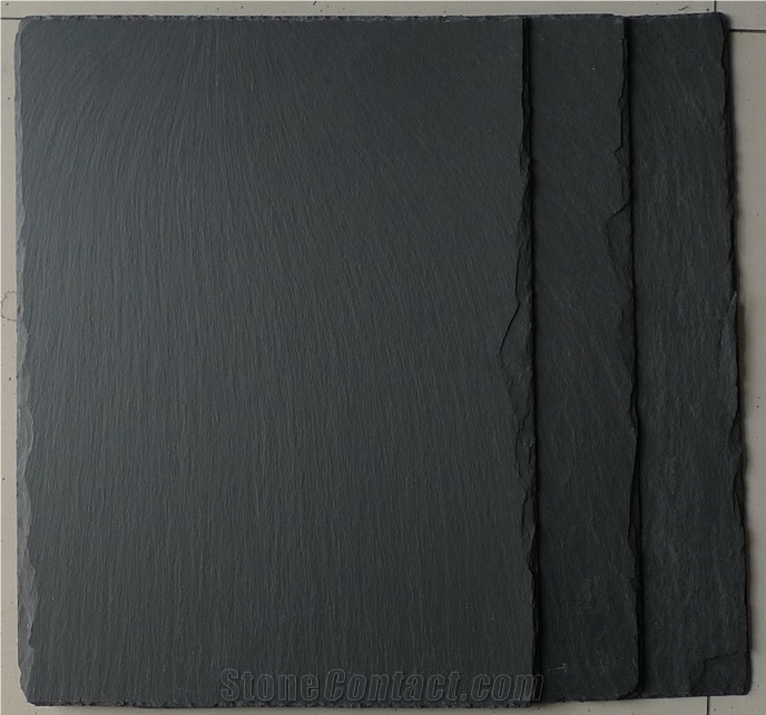 Wellest Rectangular Black Slate Roof Tile, Sides Natural Split,With Pre-Drilled Holes,Oil Sealing,Model No. Srt005