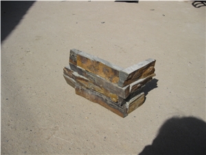 Wellest Rusty Slate Culture Stone Corner, Ledge Stone,Stacked Stone, Rough,Wall Cladding Tile ,Back Ground,Multi Colour Slate,Z Shape, Interlocked