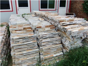 Wellest Sl-014fz Yellow Wood Slate Flat Culture Stone, Ledge Stone,Stacked Stone, Wall Cladding Tile ,Veneer Panel, Z Shape, Interlocked,Beige Slate