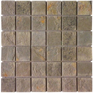 Wellest Slate Mosaic,Yellow Wood Slate Mosaic,China Beige Colour Slate Mosaic, Model No.Ssm007