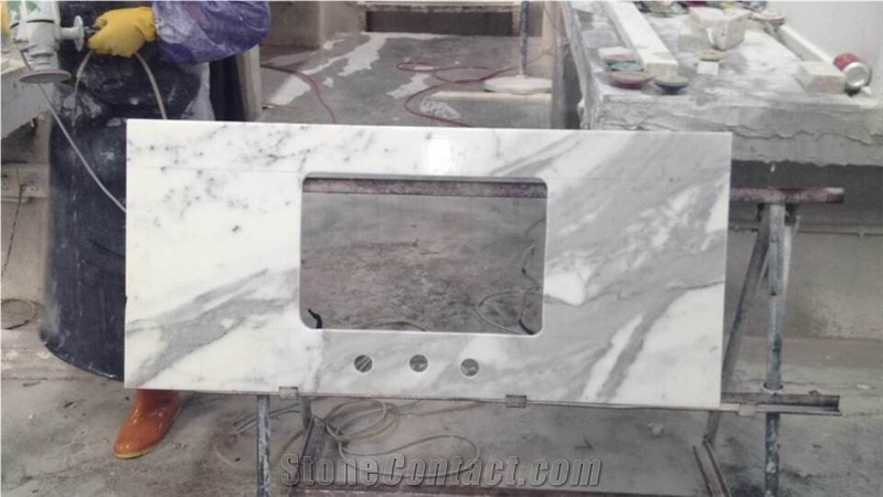 Wellest Statuario White Marble Vanity Top, Bath Top, Bar Top,Front Desk, Natural Stone