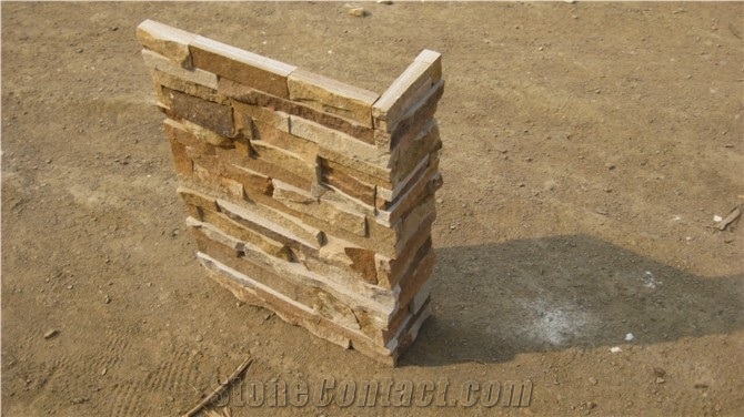 Wellest Yellow Wood Slate Rough Culture Stone Corner,Ledge Stone Corner,Stacked Stone Corner, Wall Cladding Tile,Veneer Panel Sl-014rc