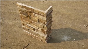 Wellest Yellow Wood Slate Rough Culture Stone Corner,Ledge Stone Corner,Stacked Stone Corner, Wall Cladding Tile,Veneer Panel Sl-014rc