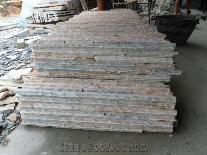 Wellest Yellowood Beige Slate Splited Culture Stone, Ledge Stone,Stacked Stone,Back Ground Wall Cladding Tile,Veneer Panel,Interlocked