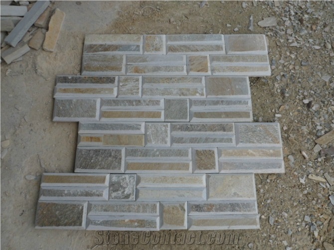 Wellest Yellowood Slate Flat Culture Stone, Ledge Stone,Staked Stone, Wall Cladding Tile ,Bevel Edge,China Natural Beige Slate
