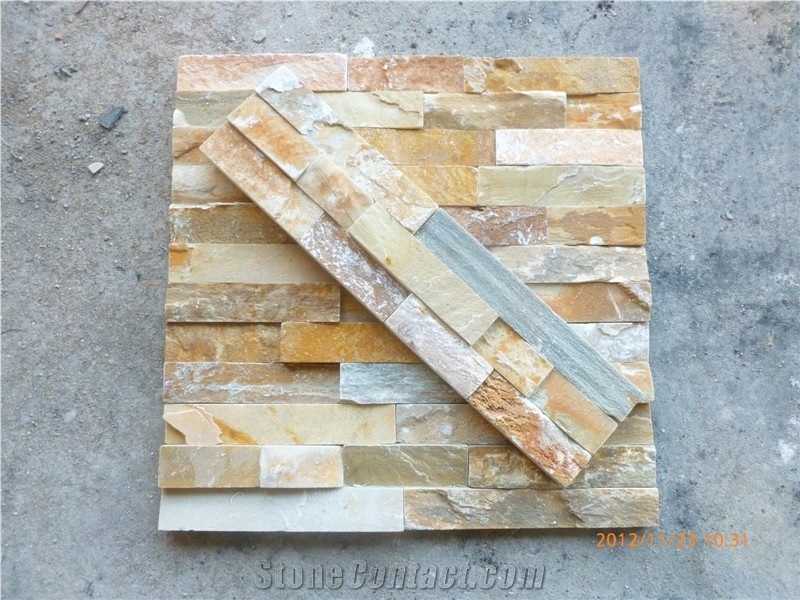 Wellest Yellowood Slate Rough Culture Stone, Ledge Stone,Stacked Stone, Wall Cladding Tile ,Veneer Panel, Square, China Natural Beige Slate Sl-014r